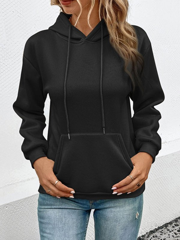 Casual Long Sleeve Solid Color Hooded Sweatshirt - Outerwear