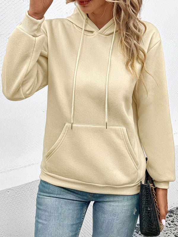 Casual Long Sleeve Solid Color Hooded Sweatshirt - Outerwear