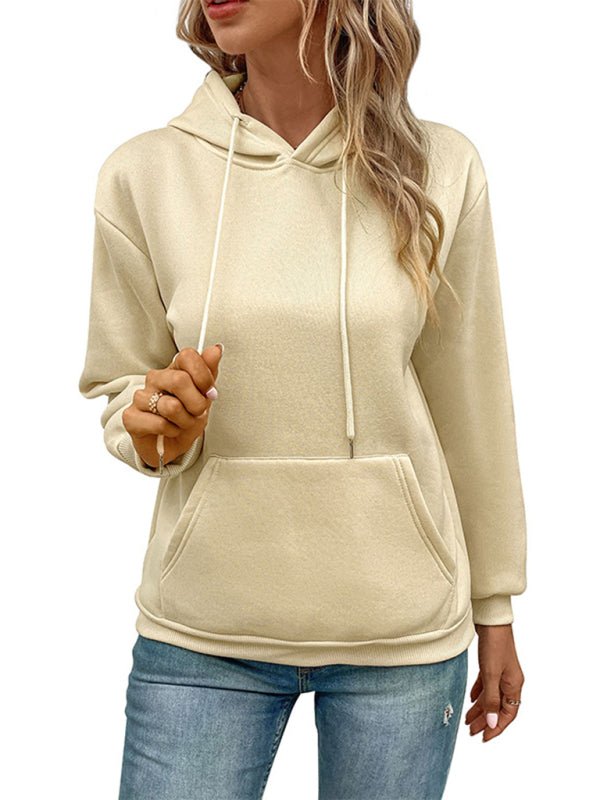 Casual Long Sleeve Solid Color Hooded Sweatshirt - Outerwear