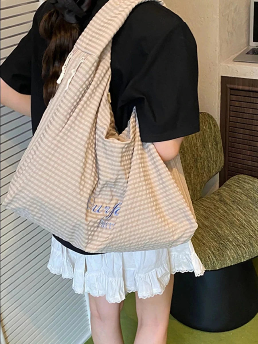 Casual Plaid Polyester Handbag - 