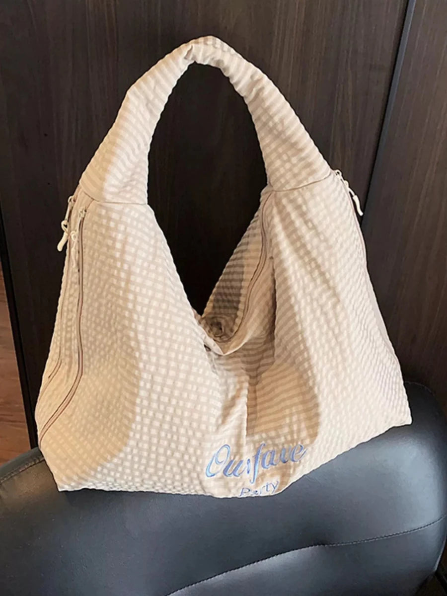 Casual Plaid Polyester Handbag - 