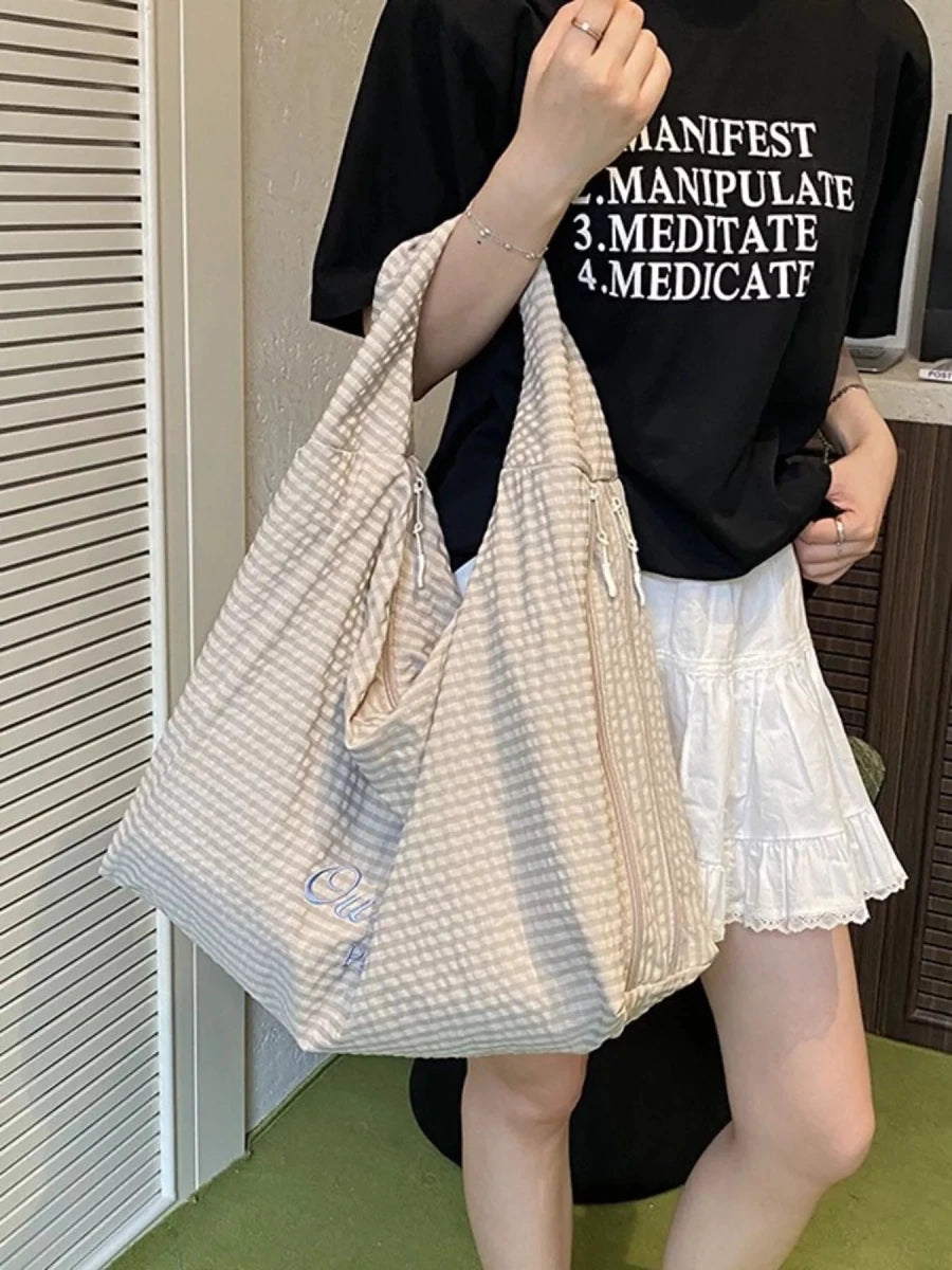Casual Plaid Polyester Handbag - 