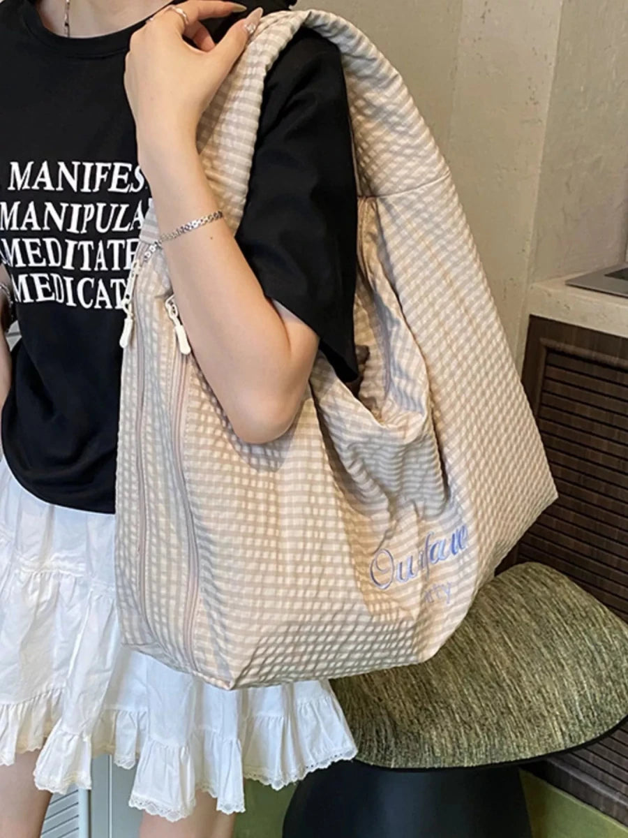 Casual Plaid Polyester Handbag - 