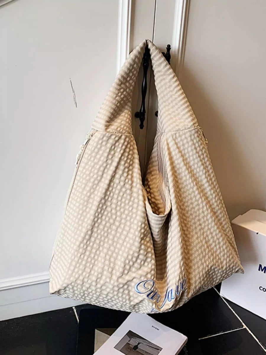 Casual Plaid Polyester Handbag - 