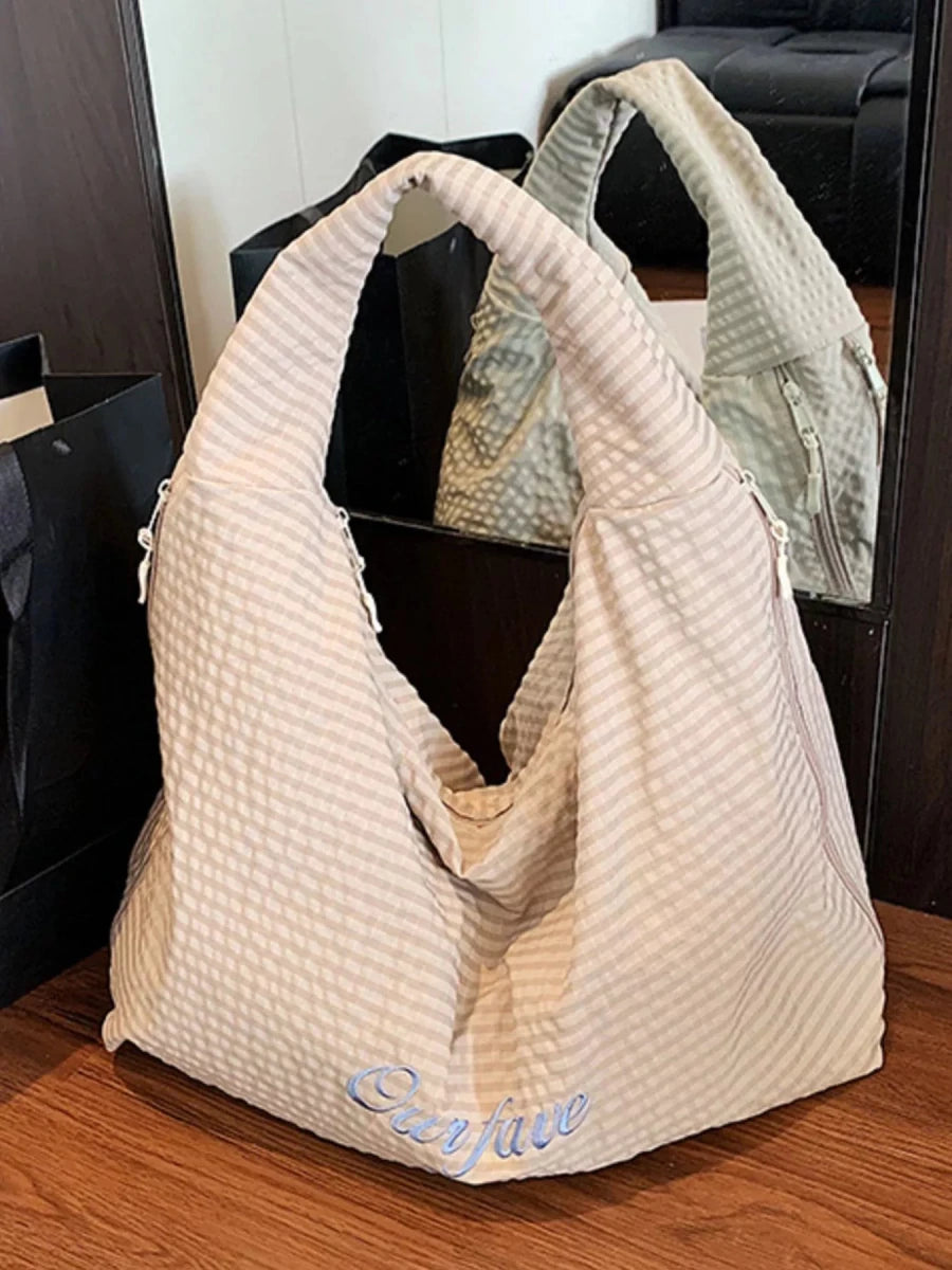 Casual Plaid Polyester Handbag - 