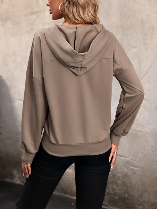 Casual Solid Knit Hoodie Sweatshirt for Women - Outerwear