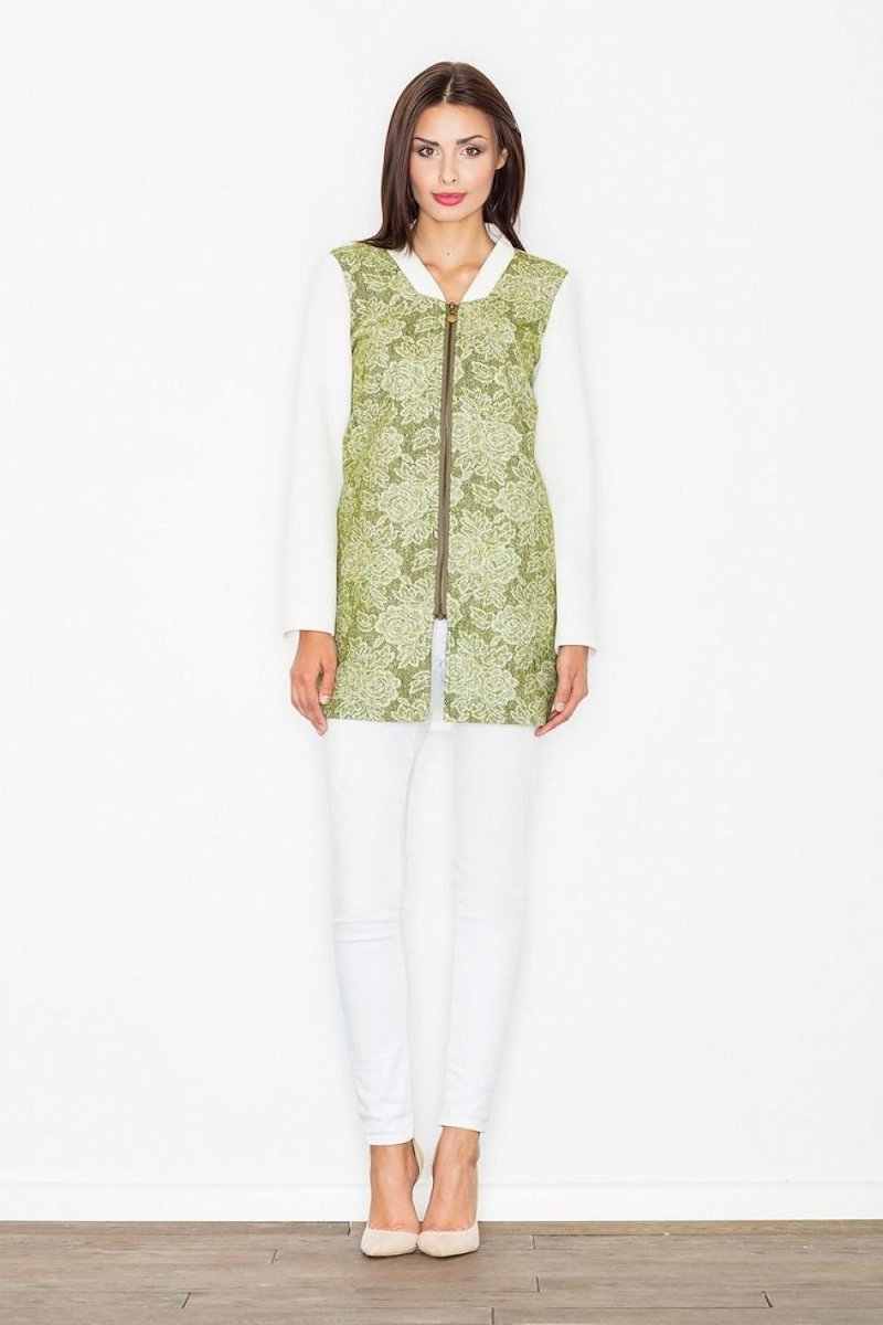 Casual - Sporty Women's Coat with Floral Motif & Stand - Up Collar – Urban Style Essential - Outerwear