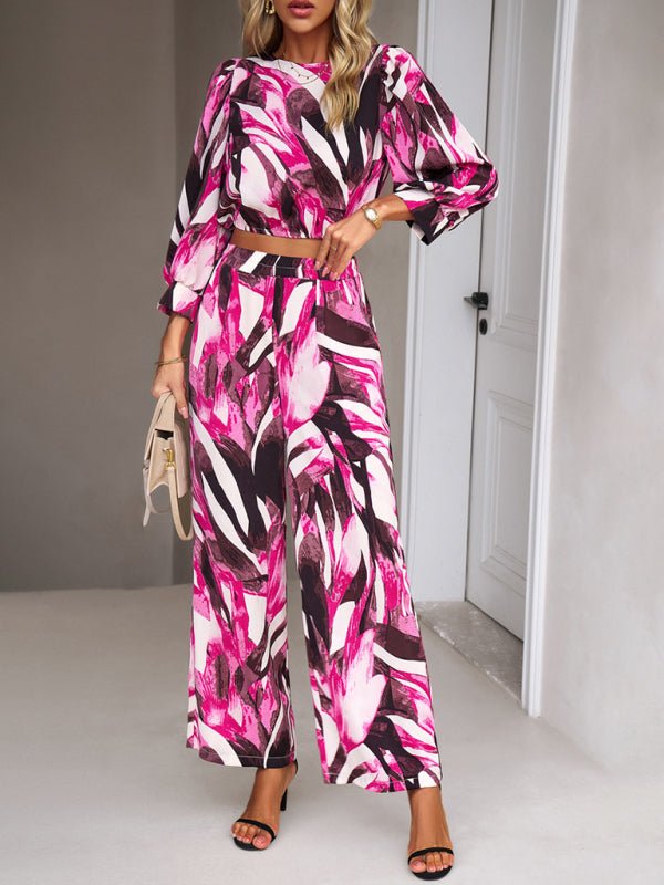 Casual vacation print trousers two - piece suit - Pant Suit