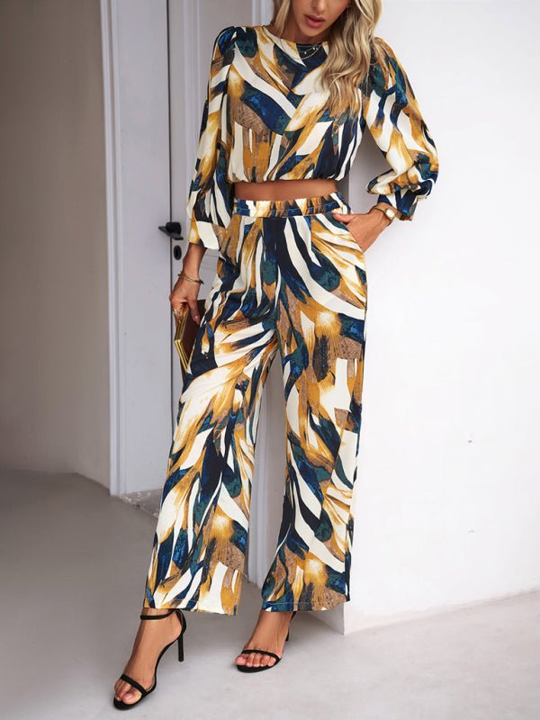Casual vacation print trousers two - piece suit - Pant Suit
