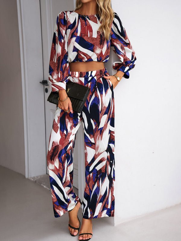 Casual vacation print trousers two - piece suit - Pant Suit