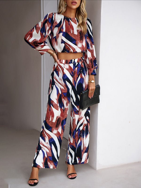 Casual vacation print trousers two - piece suit - Pant Suit