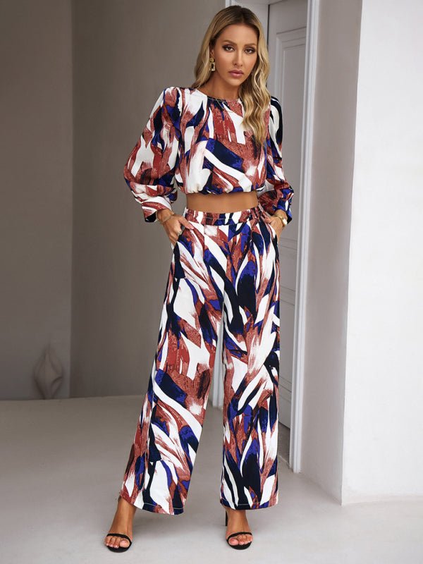 Casual vacation print trousers two - piece suit - Pant Suit