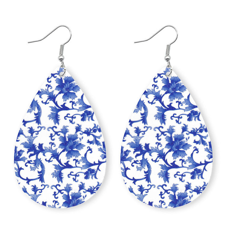 Printed PU Teardrop Earrings