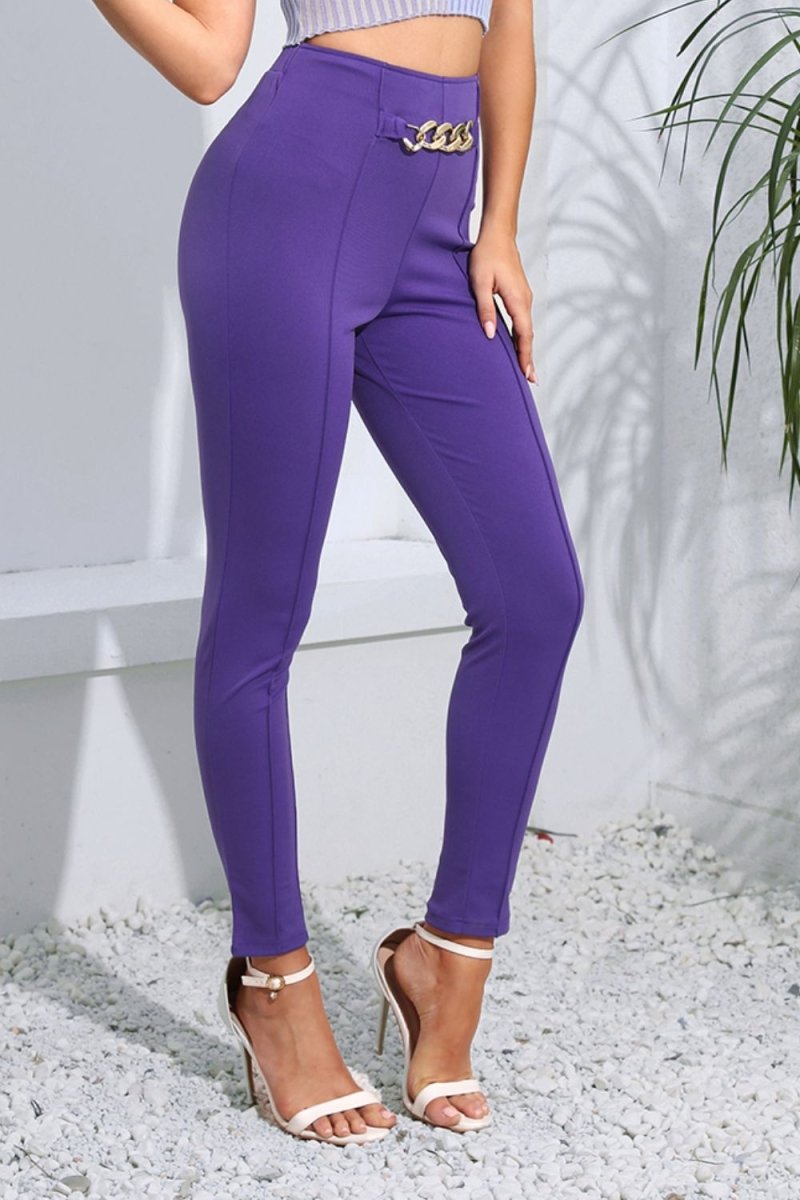 Chain Detail Slim Fit Cropped Pants - Bottoms