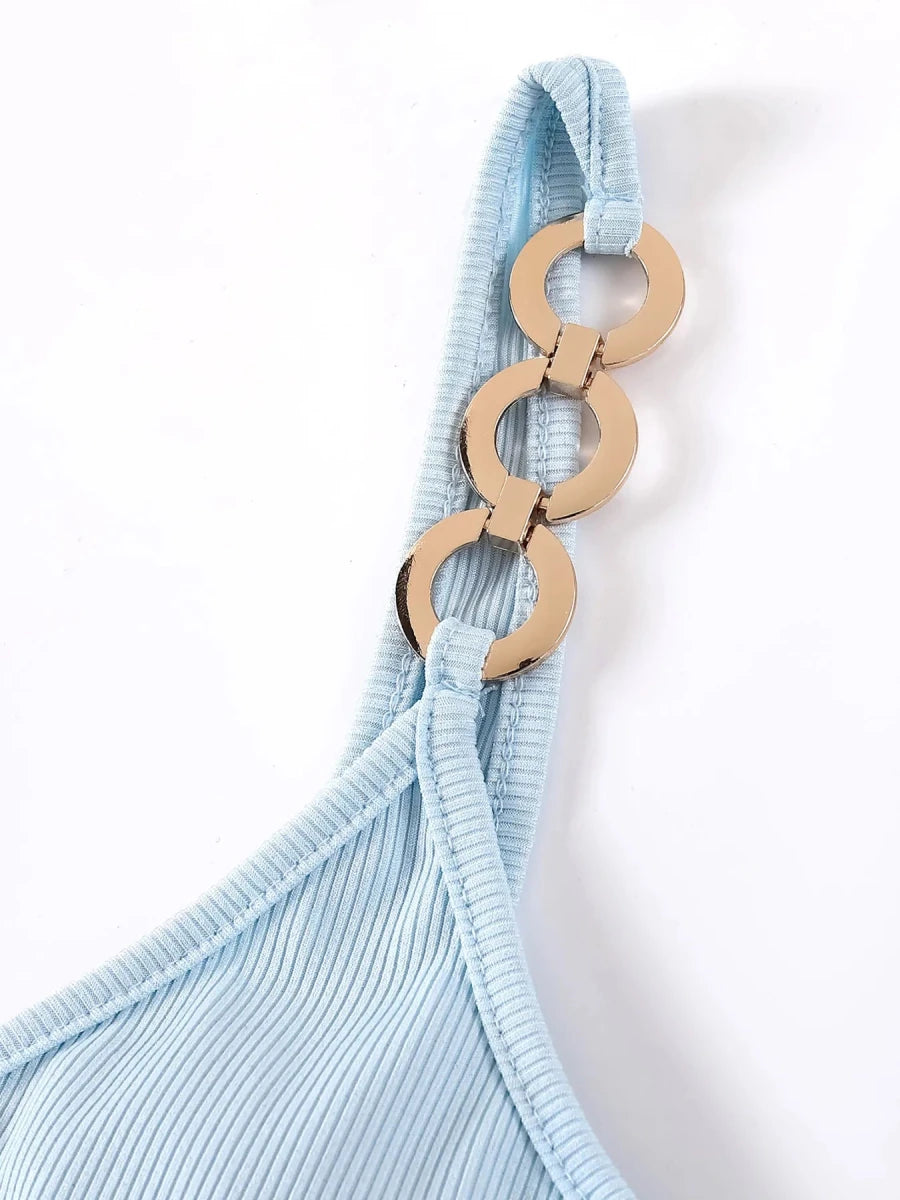 Chain Strap Ribbed Cami Top - 