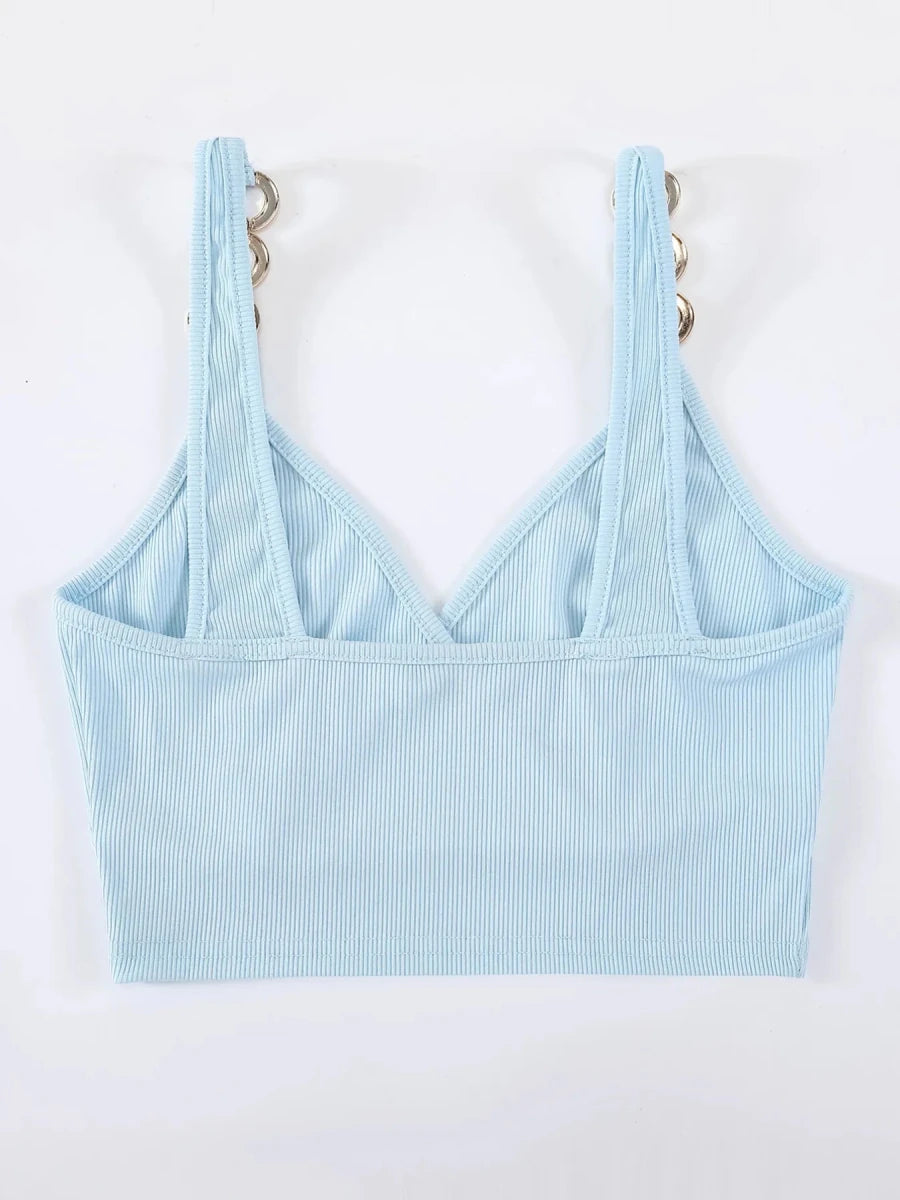 Chain Strap Ribbed Cami Top - 
