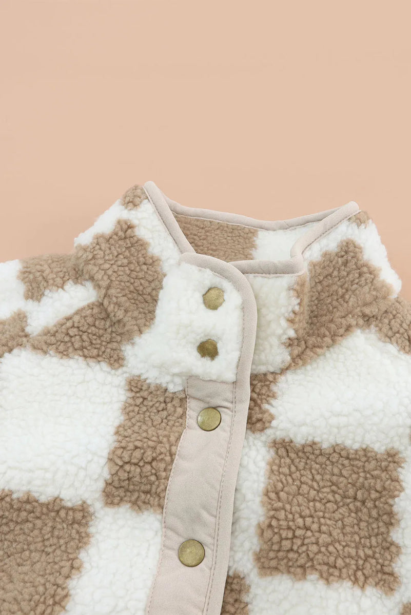 Checkered Snap Down Long Sleeve Jacket - Outerwear