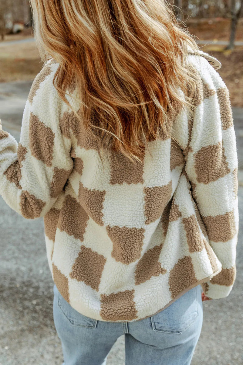 Checkered Snap Down Long Sleeve Jacket - Outerwear