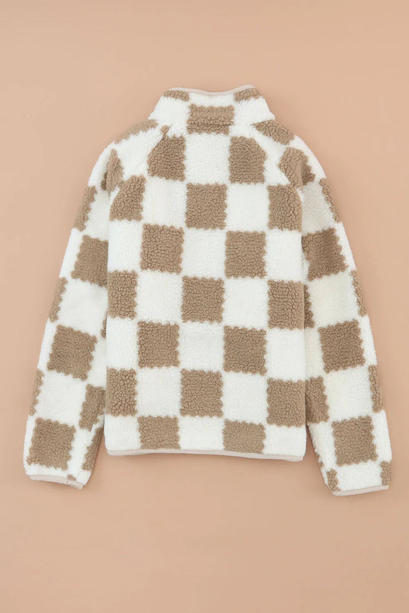 Checkered Snap Down Long Sleeve Jacket - Outerwear