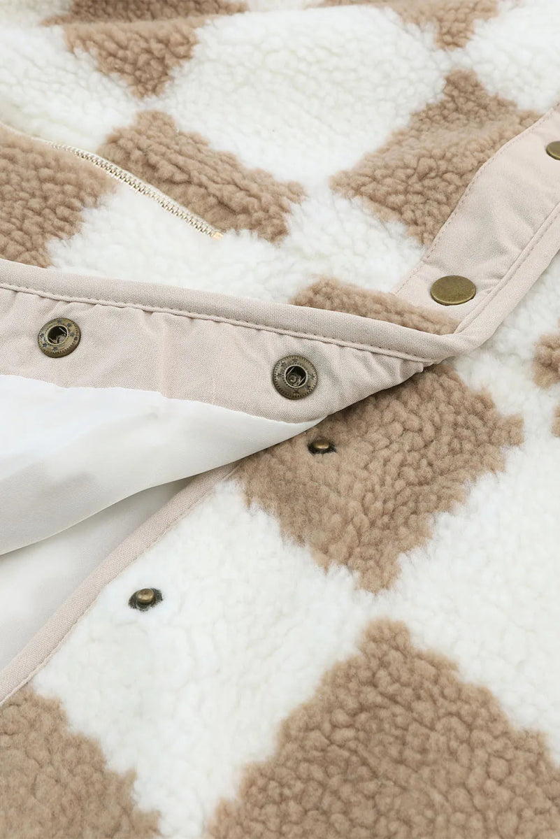 Checkered Snap Down Long Sleeve Jacket - Outerwear