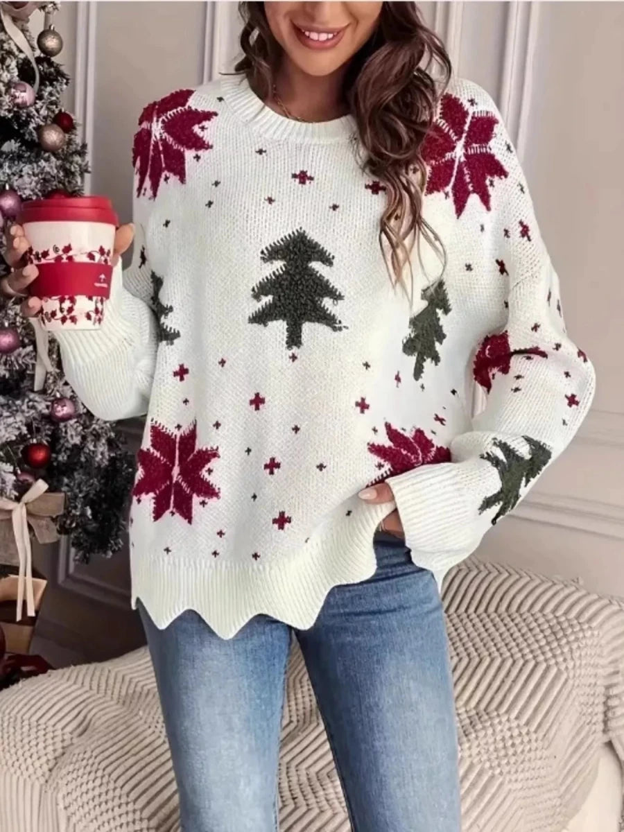 Christmas Tree Pattern Round Neck Sweater - 