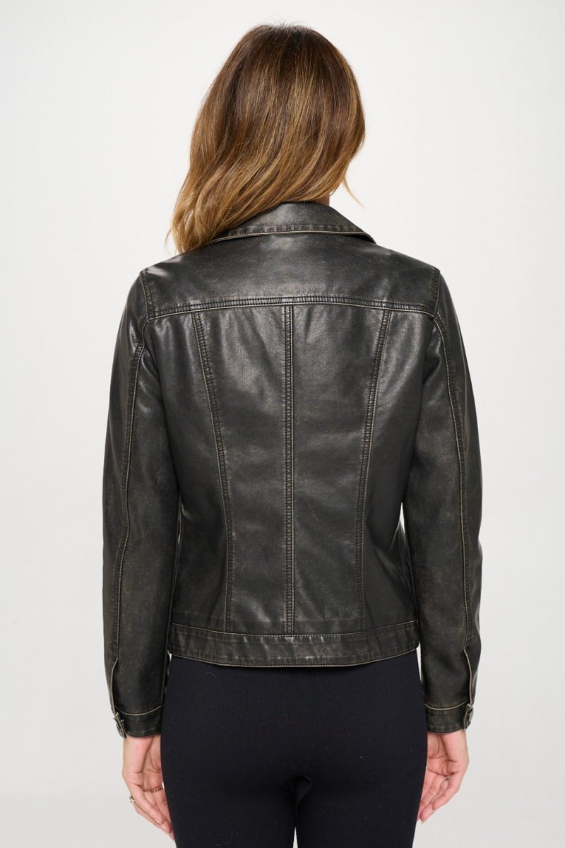 Coalition LA Button Down Cargo Vegan Leather Shacket - Outerwear