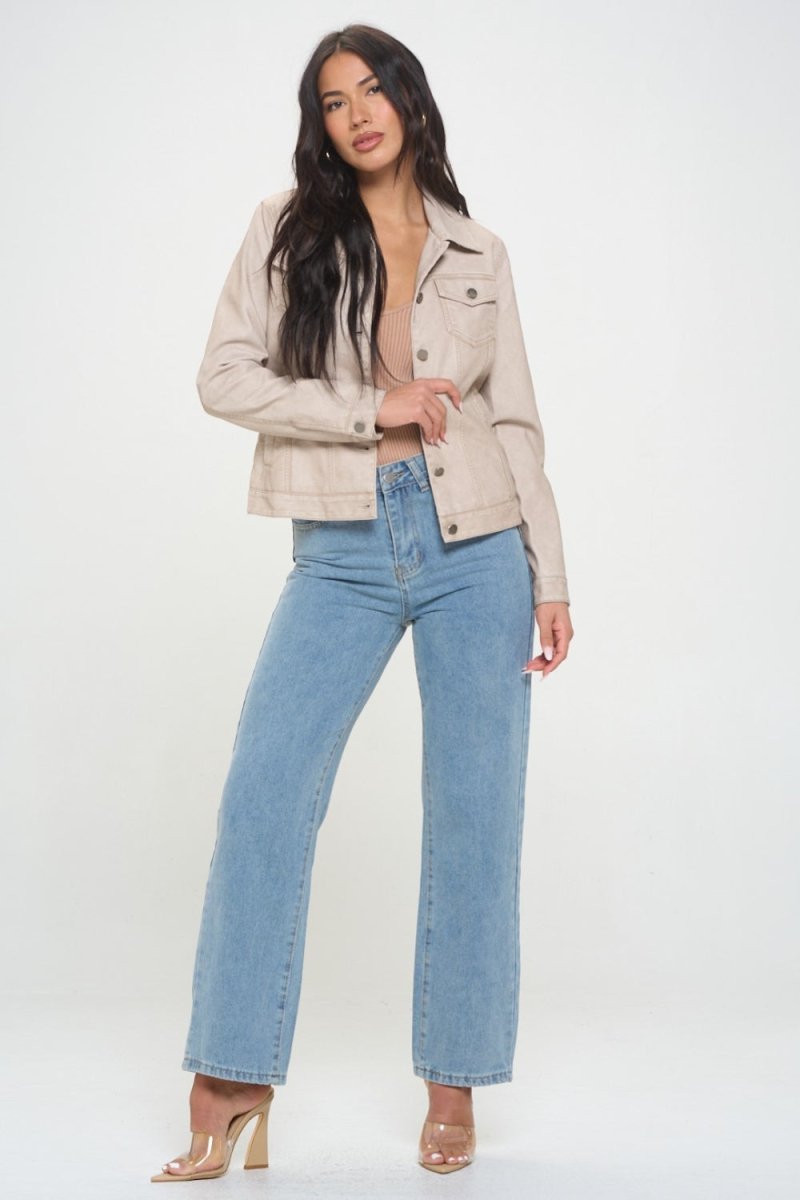 Coalition LA Button Down Cargo Vegan Leather Shacket - Outerwear