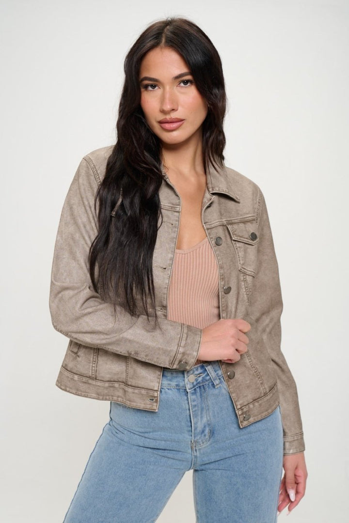Coalition LA Button Down Cargo Vegan Leather Shacket - Outerwear