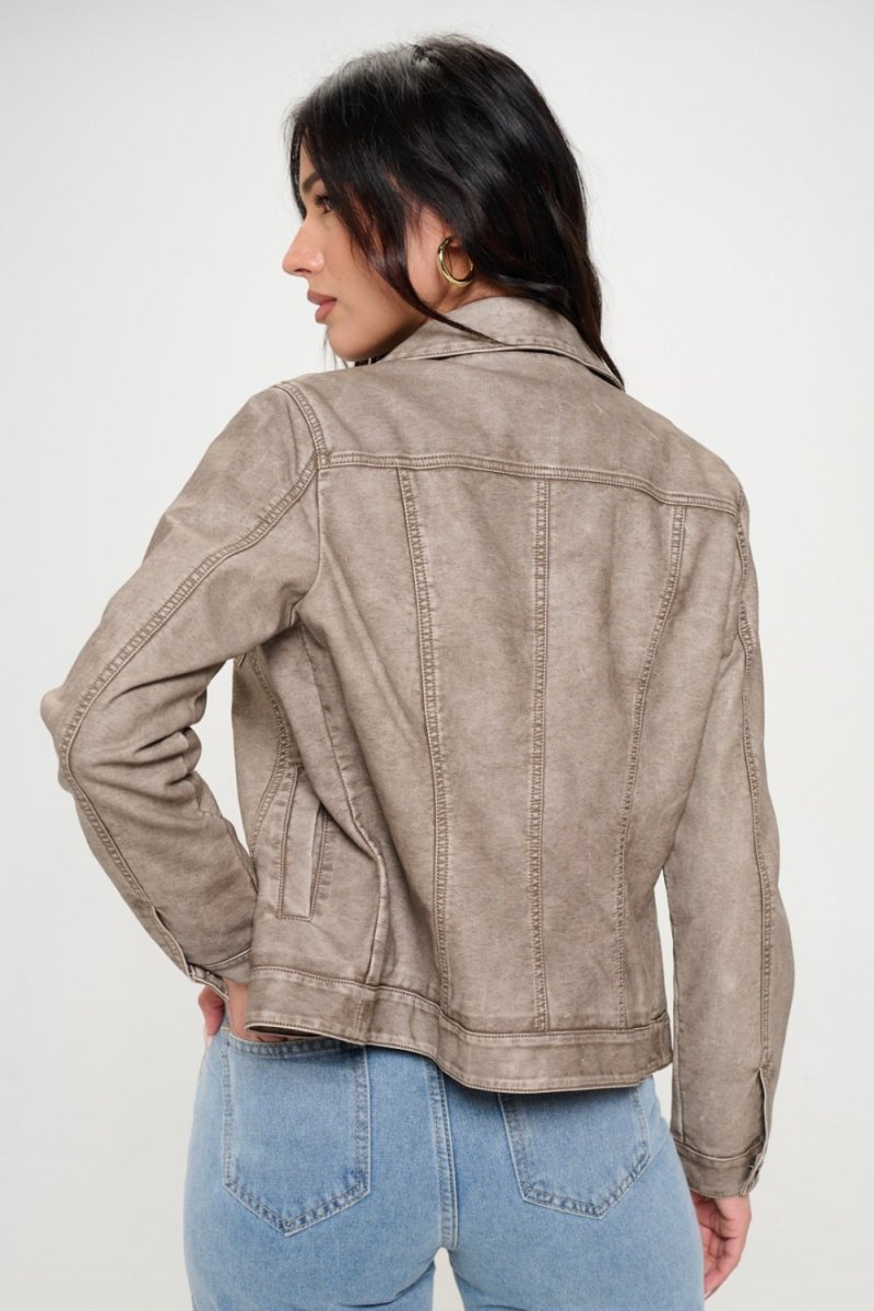Coalition LA Button Down Cargo Vegan Leather Shacket - Outerwear