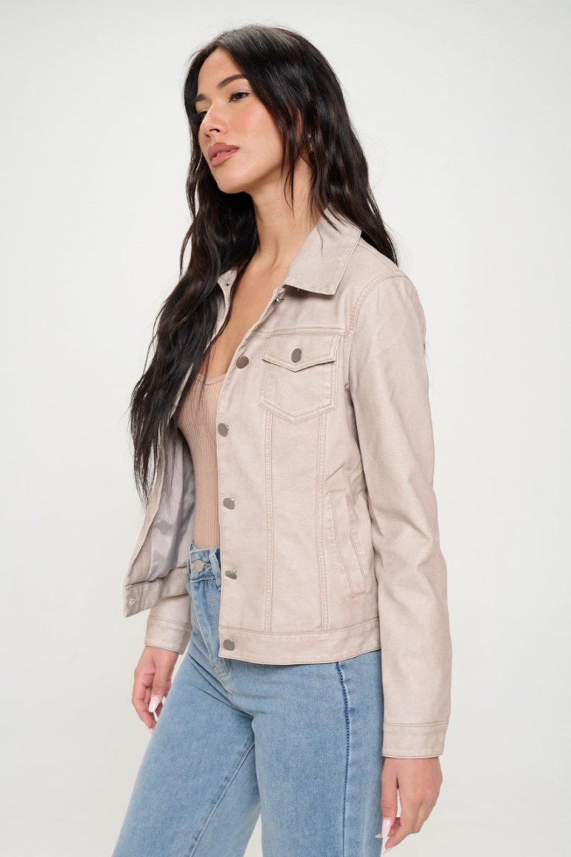 Coalition LA Button Down Cargo Vegan Leather Shacket - Outerwear