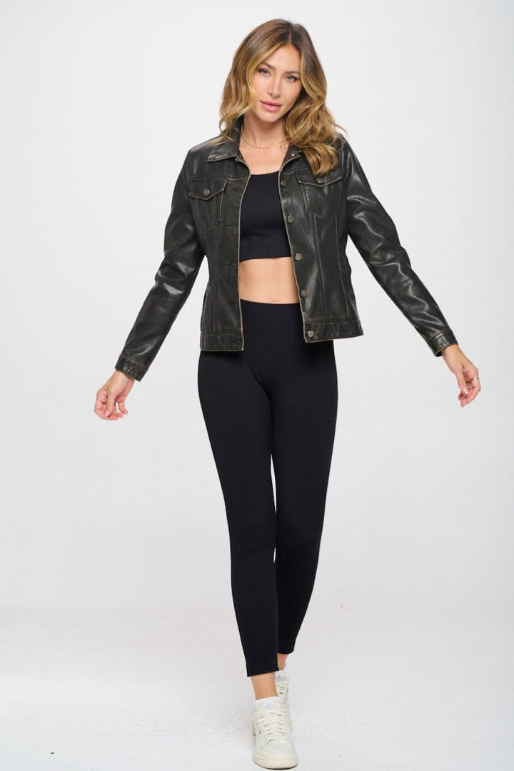 Coalition LA Button Down Cargo Vegan Leather Shacket - Outerwear