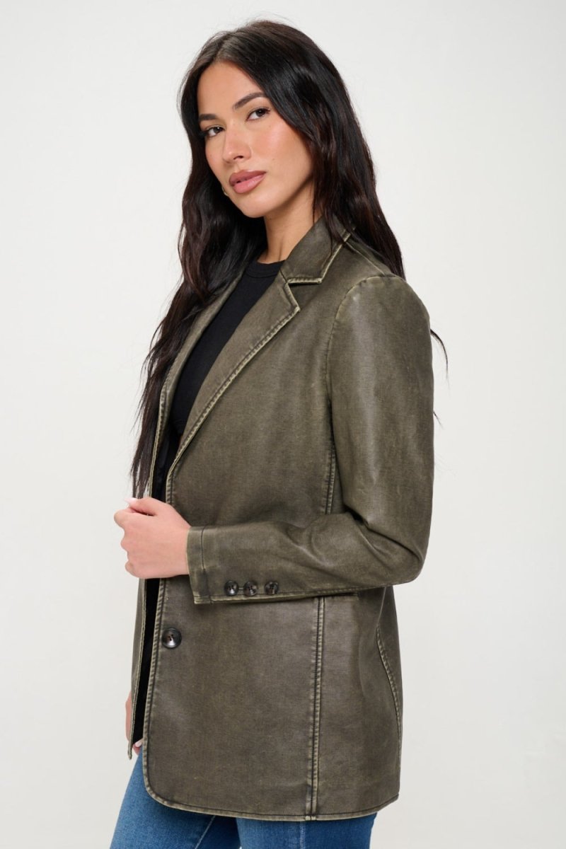 Coalition LA Single - Breasted Vegan Leather Blazer - Blazer Suit
