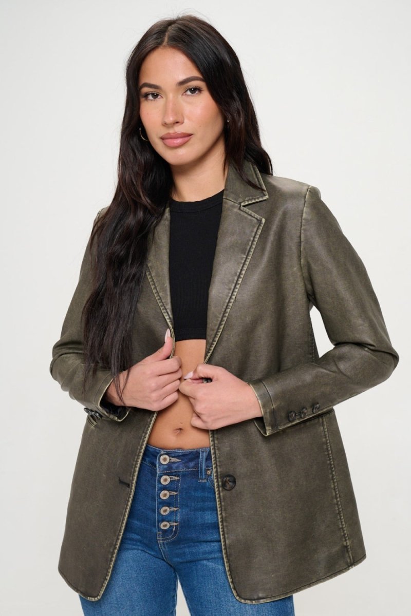 Coalition LA Single - Breasted Vegan Leather Blazer - Blazer Suit
