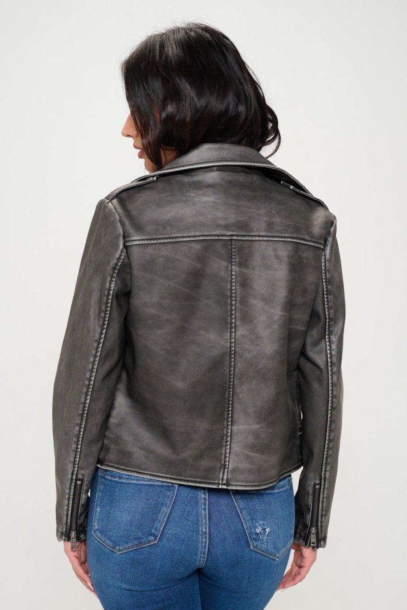 Coalition LA Zip Up Biker Jacket with Belt - Outerwear