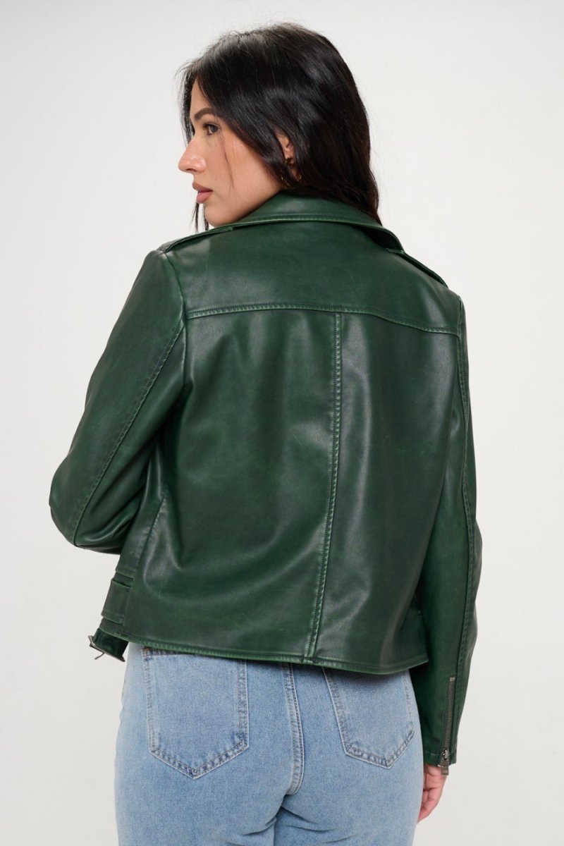 Coalition LA Zip Up Biker Jacket with Belt - Outerwear