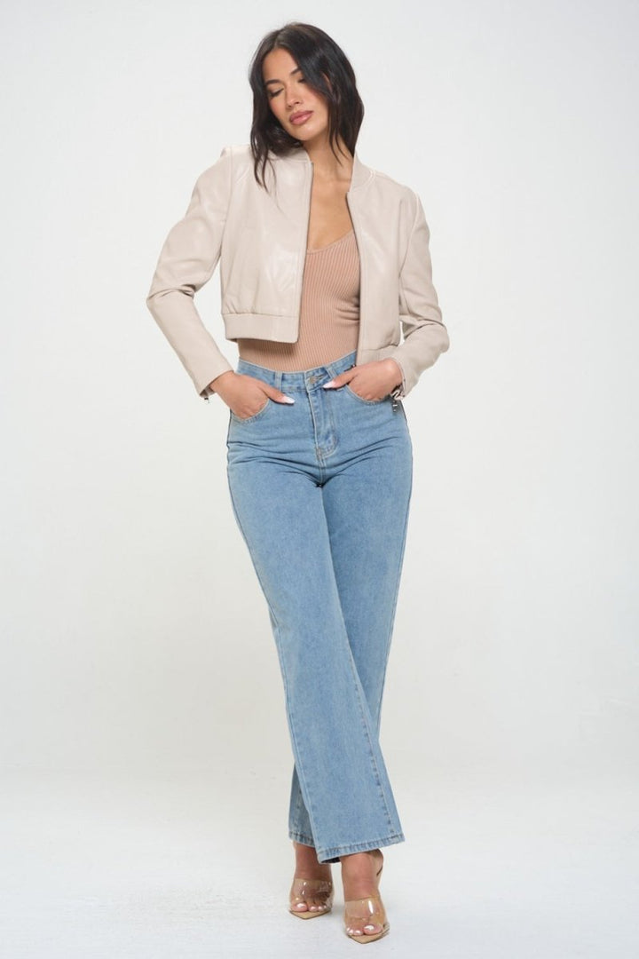 Coalition LA Zip Up Cropped Bomber Jacket - Outerwear