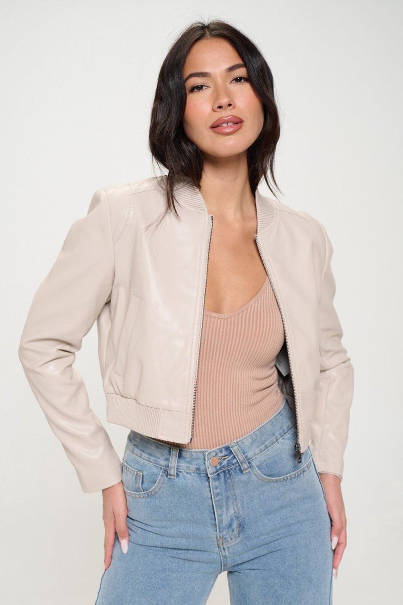 Coalition LA Zip Up Cropped Bomber Jacket - Outerwear