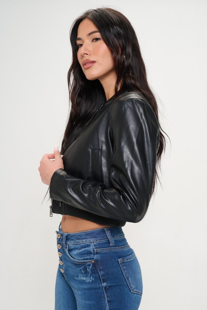 Coalition LA Zip Up Cropped Bomber Jacket - Outerwear