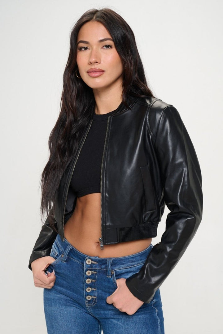 Coalition LA Zip Up Cropped Bomber Jacket - Outerwear