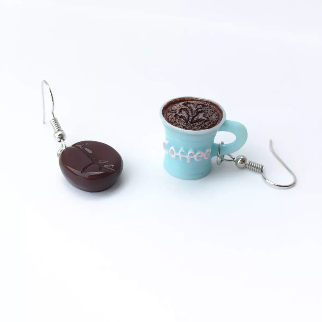 Coffee Bean and Cup Drop Earrings - 
