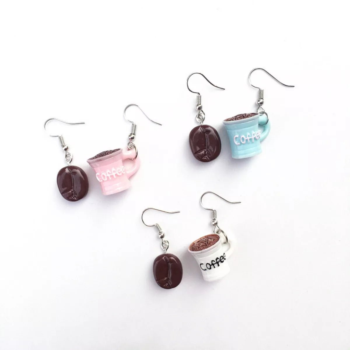 Coffee Bean and Cup Drop Earrings - 