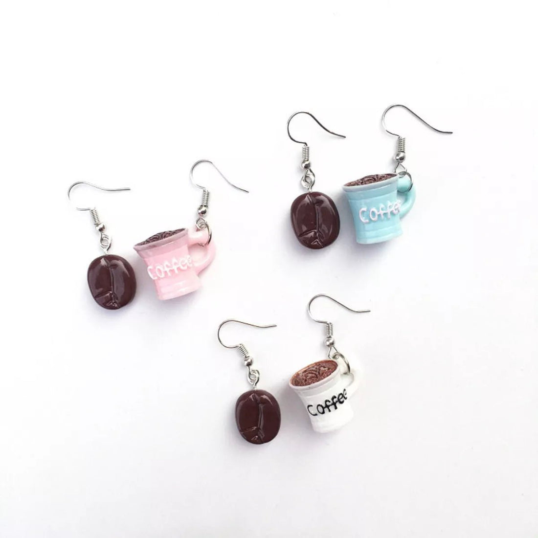 Coffee Bean and Cup Drop Earrings - 