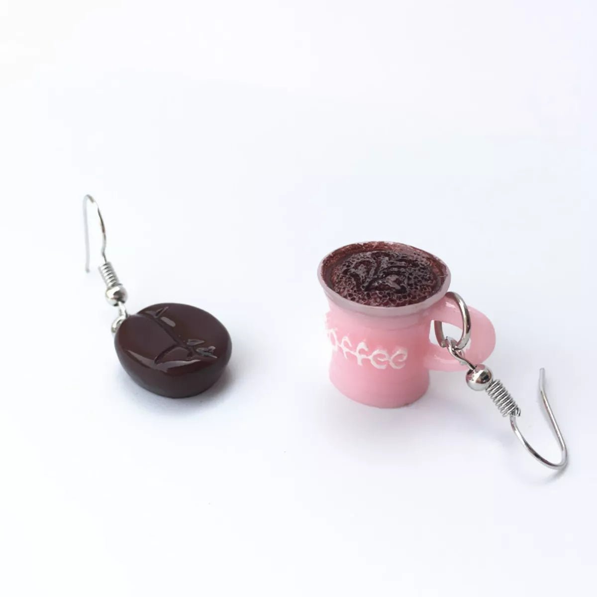 Coffee Bean and Cup Drop Earrings - 