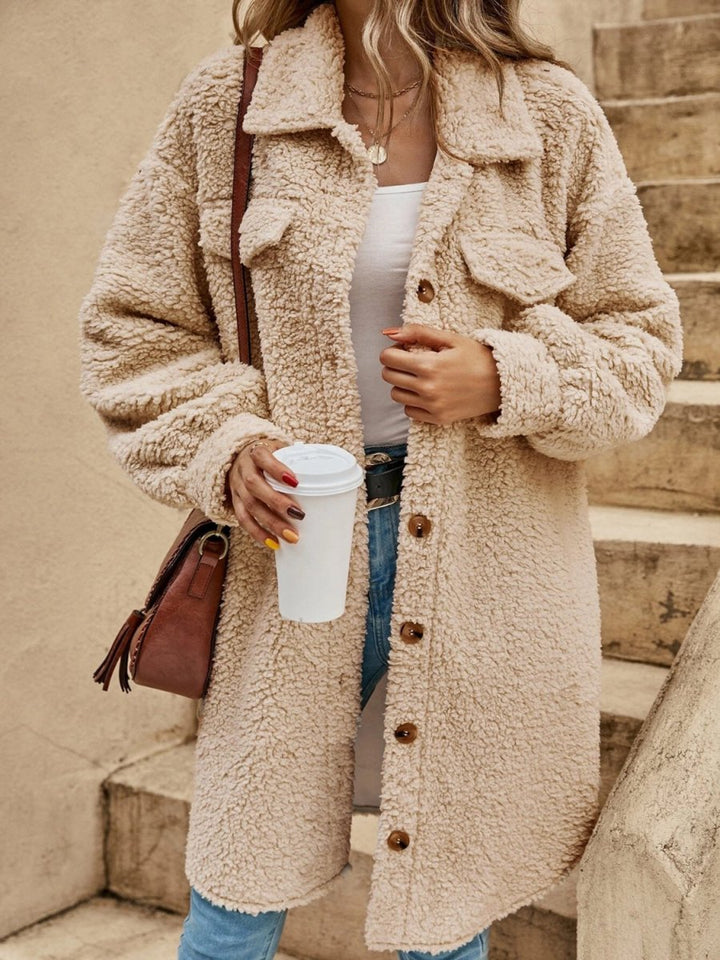 Collared Button Down Coat - Outerwear