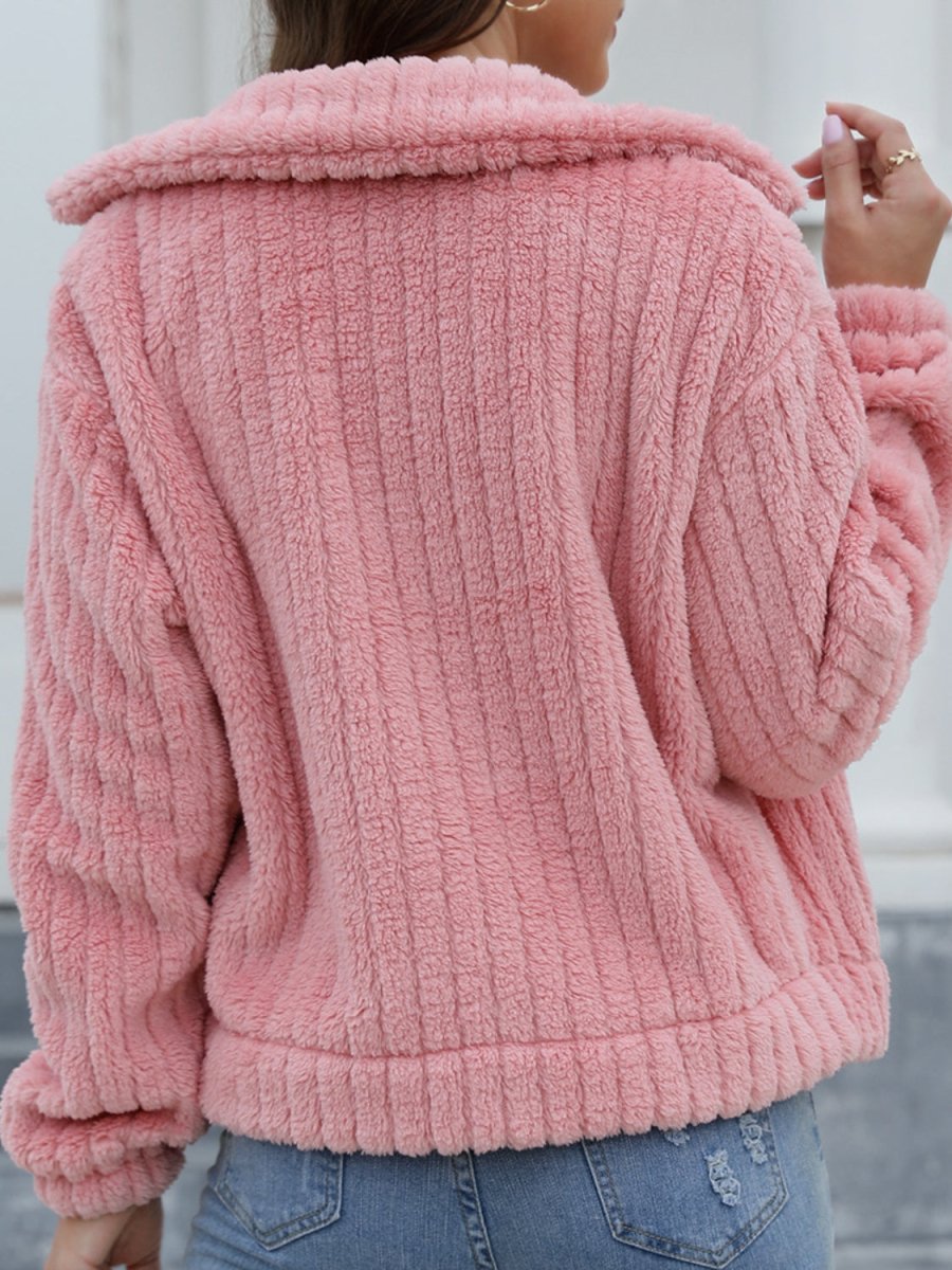 Collared Neck Button Up Jacket - Outerwear