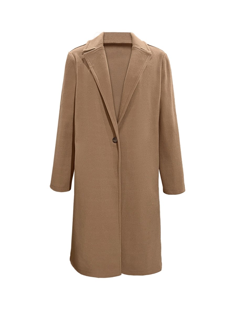Collared Neck Button Up Long Sleeve Coat - Outerwear