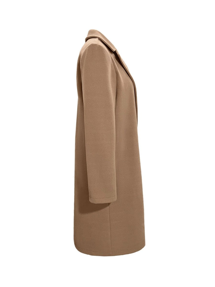 Collared Neck Button Up Long Sleeve Coat - Outerwear