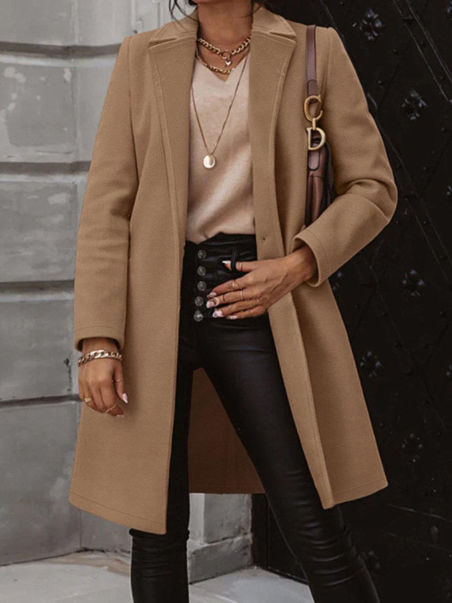 Collared Neck Button Up Long Sleeve Coat - Outerwear