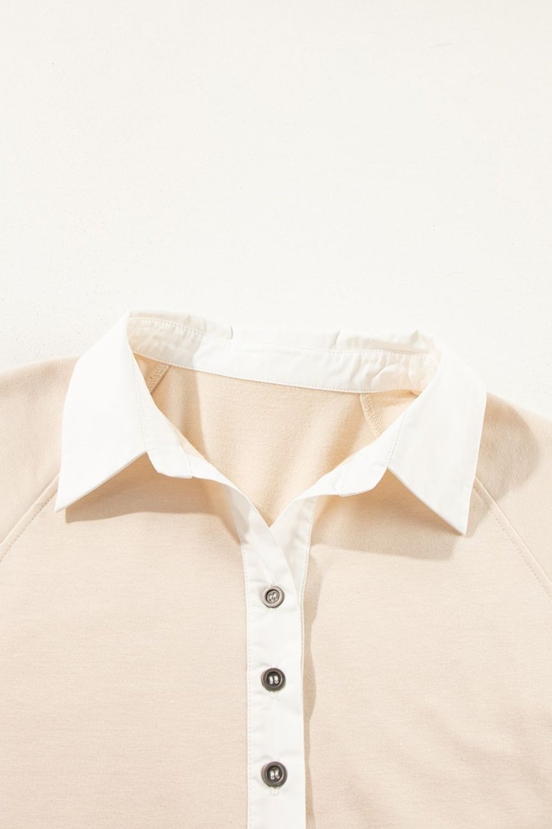 Collared Neck Buttoned Patchwork Short Sleeve Mini Dress - New Arrivals