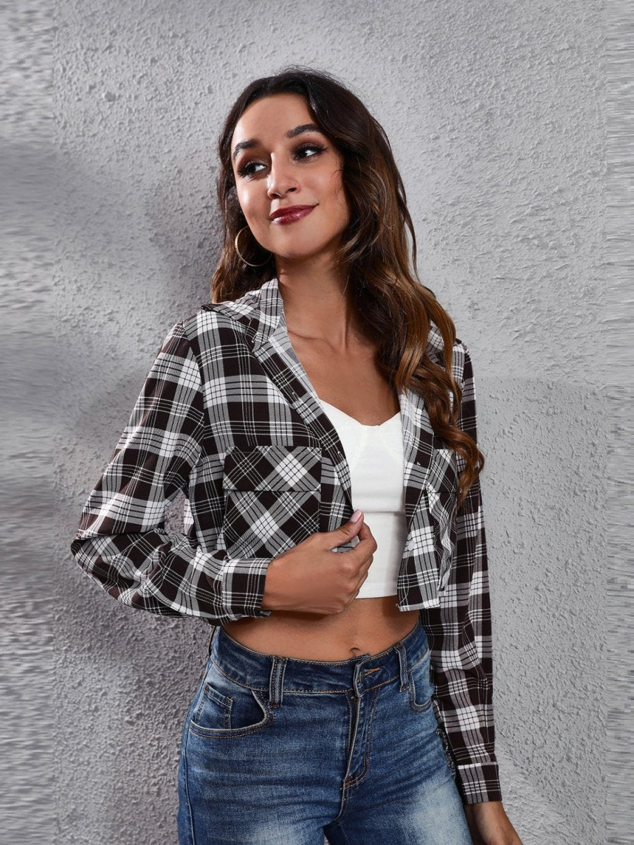 Collared Neck Decorative Pockets Jacket - Outerwear